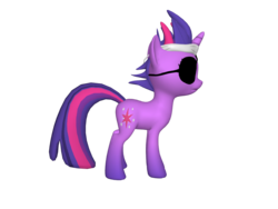 Size: 1200x900 | Tagged: safe, twilight sparkle, pony, unicorn, ponylumen, g4, it's about time, 3d, eyepatch, female, headband, mare, messy mane, on side, solid sparkle, solo