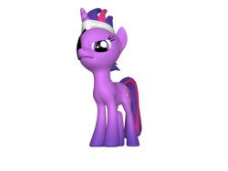 Size: 1200x900 | Tagged: safe, twilight sparkle, pony, unicorn, ponylumen, g4, it's about time, 3d, eyepatch, female, glare, headband, looking at you, looking down, mare, messy mane, solid sparkle, solo