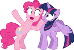 Size: 5886x4000 | Tagged: safe, artist:jeatz-axl, pinkie pie, twilight sparkle, alicorn, pony, g4, party pooped, .zip file at source, bipedal, faic, female, mare, simple background, transparent background, twilight sparkle (alicorn), vector