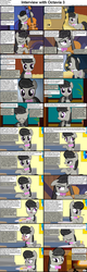 Size: 1282x4018 | Tagged: safe, octavia melody, earth pony, pony, comic:celestia's servant interview, g4, blushing, bowtie, caption, cello, clothes, comic, cs captions, eating, female, floppy ears, interview, mare, musical instrument, sandwich, scarf, solo