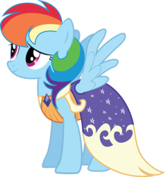 Size: 3041x3244 | Tagged: safe, artist:infinitewarlock, rainbow dash, pegasus, pony, g4, clothes, cute, dashabetes, dress, female, gala dress, high res, mare, rainbow dash always dresses in style, simple background, smiling, solo, spread wings, transparent background, vector, wings