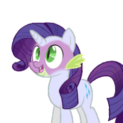Size: 300x300 | Tagged: safe, artist:palette-the-painter, rarity, spike, hybrid, g4, animated, disgusted, face swap, frown, open mouth, raised hoof, rule 63, shocked, simple background, smiling, solo, surprised, transparent background, wat, we have become one, what has science done, why