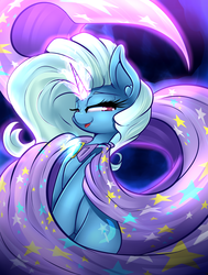 Size: 2500x3300 | Tagged: safe, artist:madacon, trixie, pony, unicorn, g4, brooch, cape, clothes, color porn, female, glowing, high res, jewelry, magic, mare, solo, trixie's brooch, trixie's cape