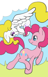 Size: 400x640 | Tagged: safe, artist:mittyke, pinkie pie, surprise, g1, g4, backwards cutie mark, flying, g1 to g4, generation leap