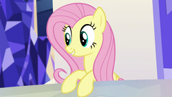 Size: 1280x720 | Tagged: safe, screencap, fluttershy, pegasus, pony, g4, my little pony: friendship is magic, party pooped, cute, female, mare, shyabetes, smiling, solo, wide eyes