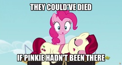 Size: 926x491 | Tagged: safe, screencap, cherry jubilee, pinkie pie, g4, party pooped, image macro, logic, meme