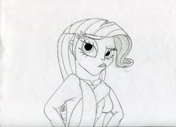 Size: 3503x2543 | Tagged: safe, artist:megaanimationfan, rarity, human, g4, duckface, high res, humanized, monochrome, scene interpretation, sketch, solo, traditional art