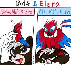 Size: 2039x1853 | Tagged: safe, artist:potzm, oc, oc only, oc:elena, bear, griffon, hybrid, parrot, parrot griffon, :3, blushing, choker, cute, doodle, eyes closed, fangs, furry, griffonized, heart, heart eyes, non-mlp oc, open mouth, smiling, species swap, spread wings, wingding eyes