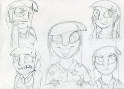 Size: 3503x2543 | Tagged: safe, artist:megaanimationfan, twilight sparkle, human, g4, expressions, high res, humanized, monochrome, sketch, traditional art