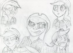 Size: 3503x2543 | Tagged: safe, artist:megaanimationfan, applejack, human, g4, expressions, high res, humanized, monochrome, sketch, traditional art