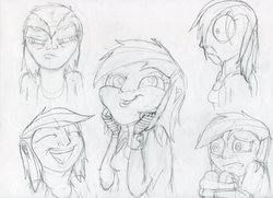 Size: 3503x2543 | Tagged: safe, artist:megaanimationfan, rainbow dash, human, g4, dashface, expressions, high res, humanized, monochrome, sketch, traditional art