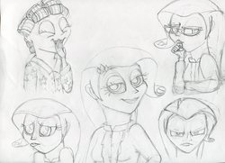 Size: 3503x2543 | Tagged: safe, artist:megaanimationfan, rarity, human, g4, expressions, high res, humanized, monochrome, sketch, traditional art