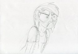 Size: 3501x2442 | Tagged: safe, artist:megaanimationfan, rainbow dash, human, g4, tanks for the memories, do i look angry, female, high res, humanized, meme, monochrome, rage face, scene interpretation, sketch, solo, traditional art
