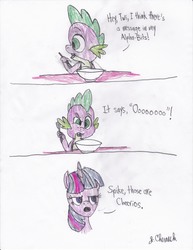 Size: 5100x6600 | Tagged: safe, artist:endlesswire94, spike, twilight sparkle, g4, absurd resolution, bowl, cereal, family guy, male, parody