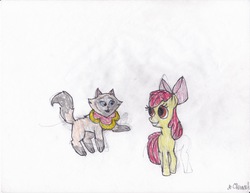 Size: 6600x5100 | Tagged: safe, artist:endlesswire94, apple bloom, cat, g4, absurd resolution, crossover, sagwa miao, sagwa the chinese siamese cat, traditional art