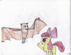 Size: 6600x5100 | Tagged: safe, artist:endlesswire94, apple bloom, fruit bat, g4, absurd resolution, flying fox, stellaluna, traditional art, waving