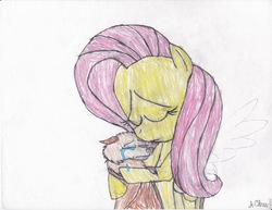 Size: 6600x5100 | Tagged: safe, artist:endlesswire94, fluttershy, fruit bat, g4, absurd resolution, comforting, crossover, crying, fluttermom, flying fox, hug, stellaluna, traditional art