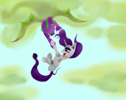 Size: 2500x2000 | Tagged: safe, artist:candytheevil, rarity, spike, dragon, g4, female, flying, high res, male, ship:sparity, shipping, spike can fly, straight, winged spike, wings