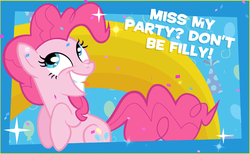 Size: 800x493 | Tagged: safe, pinkie pie, g4, my little pony friendship celebration cutie mark magic, female, pun, smiling, solo, tongue out