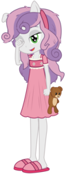 Size: 1920x5000 | Tagged: safe, artist:amante56, artist:gamerspax, artist:ppg-katelyn, sweetie belle, equestria girls, g4, bed hair, clothes, cute, diasweetes, eared humanization, female, high res, messy hair, nightgown, pajamas, ponied up, pony ears, simple background, sleepy, sleepy belle, slippers, solo, teddy bear, transparent background, vector