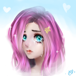 Size: 1771x1771 | Tagged: safe, artist:vanilla166, fluttershy, human, g4, crying, female, frown, heart eyes, humanized, lips, looking at you, portrait, solo, wingding eyes