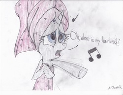 Size: 6600x5100 | Tagged: safe, artist:endlesswire94, rarity, g4, absurd resolution, drama queen, female, parody, silly songs, singing, solo, the hairbrush song, towel, traditional art, veggietales