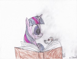 Size: 6600x5100 | Tagged: safe, artist:endlesswire94, twilight sparkle, alicorn, dog, jack russell terrier, pony, g4, absurd resolution, book, crossover, female, mare, reading, traditional art, twilight sparkle (alicorn), wishbone