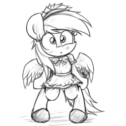 Size: 2000x2000 | Tagged: safe, artist:heavymetalbronyyeah, rainbow dash, semi-anthro, g4, blushing, clothes, cute, female, high res, maid, monochrome, puffy sleeves, rainbow dash always dresses in style, sketch, solo, standing