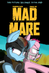 Size: 1280x1878 | Tagged: safe, artist:mooniearts, pinkie pie, rainbow dash, g4, crossover, imperator furiosa, mad max, mad max fury road, max rockatansky, movie poster, ponified