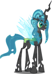 Size: 3885x5500 | Tagged: dead source, safe, artist:xebck, queen chrysalis, changeling, changeling queen, g4, alternate hairstyle, crystallized, female, horn, simple background, smiling, solo, transparent background, wings
