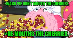 Size: 540x281 | Tagged: safe, pinkie pie, g4, greentext, implying, mouth the cherries, stuffing, text, why