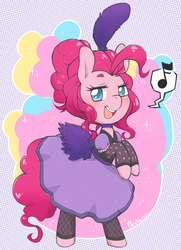 Size: 600x830 | Tagged: safe, artist:paichitaron, pinkie pie, earth pony, pony, g4, bipedal, blushing, female, puffy sleeves, saloon dress, saloon pinkie, singing, solo