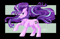 Size: 900x582 | Tagged: safe, artist:shottsy85, starlight glimmer, g4, the cutie map, female, grin, raised hoof, solo