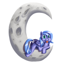 Size: 5000x5225 | Tagged: safe, artist:stormcrow-42, princess luna, g4, absurd resolution, female, moon, prone, s1 luna, simple background, solo, tangible heavenly object, tongue out, transparent background
