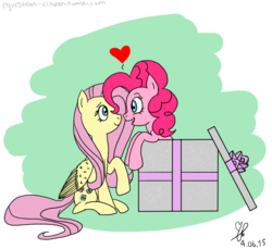 Size: 655x600 | Tagged: safe, artist:mouch30, fluttershy, pinkie pie, pony, g4, box, female, heart, lesbian, pony in a box, ship:flutterpie, shipping