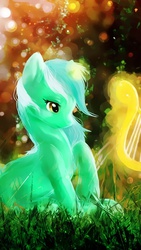 Size: 640x1136 | Tagged: safe, artist:eliasilen, lyra heartstrings, pony, unicorn, g4, female, ios wallpaper, lyre, magic, mare, solo, wallpaper