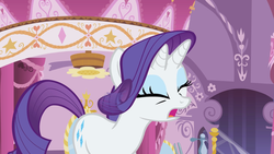 Size: 1366x768 | Tagged: safe, screencap, rarity, bicorn, pony, g4, sleepless in ponyville, female, great moments in animation, horn, mare, multiple horns, solo
