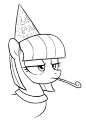 Size: 636x900 | Tagged: safe, artist:kas92, maud pie, g4, female, hat, lineart, monochrome, party hat, party horn, solo