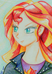 Size: 800x1142 | Tagged: safe, artist:xandyr, sunset shimmer, equestria girls, g4, traditional art