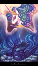 Size: 527x900 | Tagged: safe, artist:lanteria, princess celestia, princess luna, g4, s1 luna