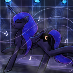 Size: 750x750 | Tagged: safe, artist:lumineko, princess luna, g4, 30 minute art challenge, anatomically incorrect, cute, eyes closed, female, incorrect leg anatomy, lunabetes, moonbutt, music notes, open mouth, raised hoof, raised leg, shower, singing, smiling, solo, wet, wet mane