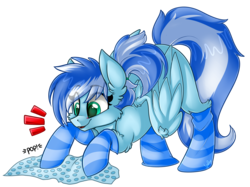 Size: 2811x2099 | Tagged: safe, artist:shyshyoctavia, oc, oc only, oc:cloudburst, bubble wrap, clothes, commission, high res, socks, solo, striped socks