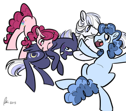 Size: 500x438 | Tagged: safe, artist:rwl, double diamond, night glider, party favor, sugar belle, earth pony, pegasus, pony, unicorn, g4, bisexual, blushing, clothes, equal four, female, gay, group hug, happy, hug, lesbian, male, mare, one eye closed, polyamory, scarf, ship:nightdiamond, ship:partydiamond, ship:sugarglider, shipping, simple background, skis, smiling, stallion, straight, white background