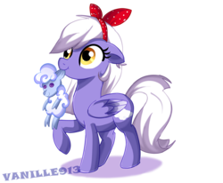 Size: 1280x1054 | Tagged: safe, artist:spookyle, oc, oc only, oc:night star, sheep, bow, female, filly, hair bow, mouth hold, plushie, ribbon, solo