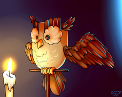 Size: 2500x2000 | Tagged: safe, artist:pellsya, owlowiscious, bird, owl, g4, candle, high res, male, solo