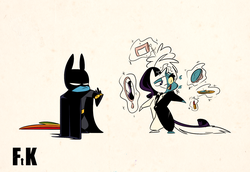 Size: 2083x1434 | Tagged: safe, artist:fluttershythekind, rainbow dash, rarity, g4, batman, batmare, crossover, two-face