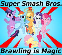 Size: 1184x1046 | Tagged: safe, artist:flareblitzfury, applejack, fluttershy, pinkie pie, rainbow dash, rarity, twilight sparkle, alicorn, pony, g4, female, lasso, mare, super smash bros., twilight sparkle (alicorn)