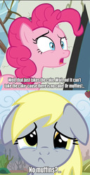 Size: 3400x6616 | Tagged: safe, derpy hooves, pinkie pie, pegasus, pony, g4, season 5, the lost treasure of griffonstone, crying, female, floppy ears, mare, quote, sad