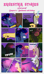 Size: 1919x3245 | Tagged: safe, artist:estories, discord, oc, oc:penumbra, alicorn, draconequus, pony, comic:find yourself, g4, comic, crystal, crystal horn, full moon, glowing, glowing eyes, glowing horn, hirudo, horn, moon, possession