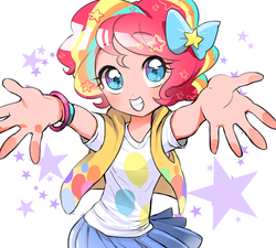 Size: 1000x900 | Tagged: safe, artist:quizia, pinkie pie, equestria girls, g4, clothes, cute, diapinkes, female, moe, rainbow power, skirt, solo